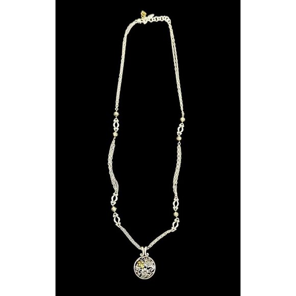 Brighton Floral Trellis Bee Flower Long Necklace 17” Silver Tone Statement Chain - Picture 2 of 12
